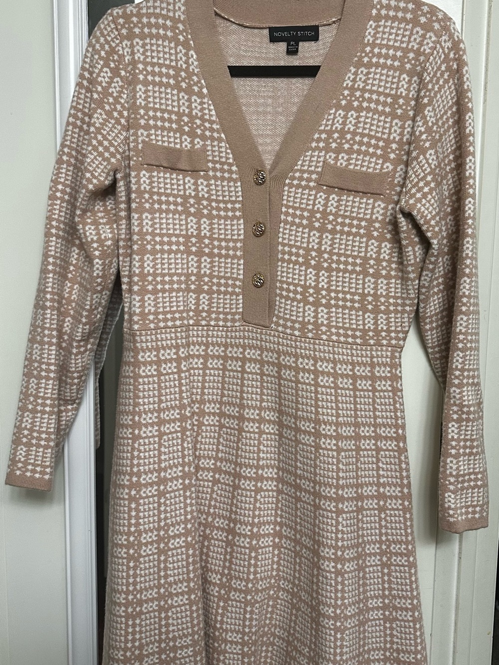 Women's Tan & White Knit Dress
